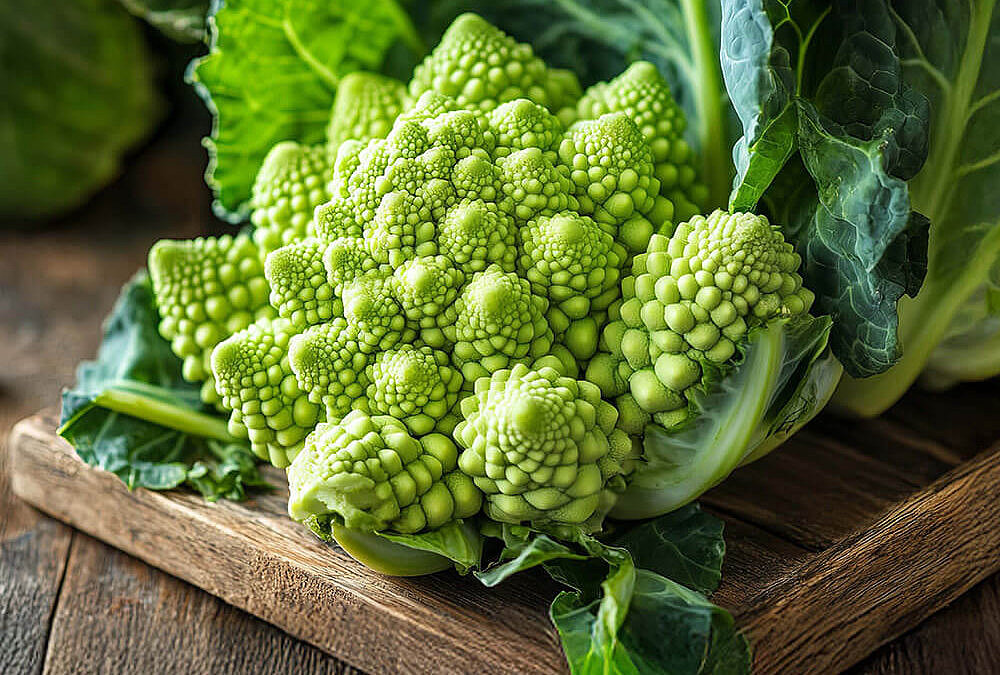 Frischer Romanesco auf Holz – kaufen, Saison und gesundheitliche Vorteile