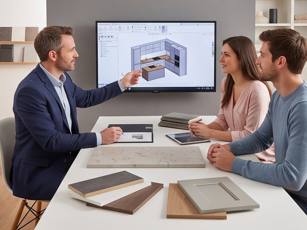Küchenberatung mit 3D-Planung für eine Küche mit optimierter Arbeitsfläche