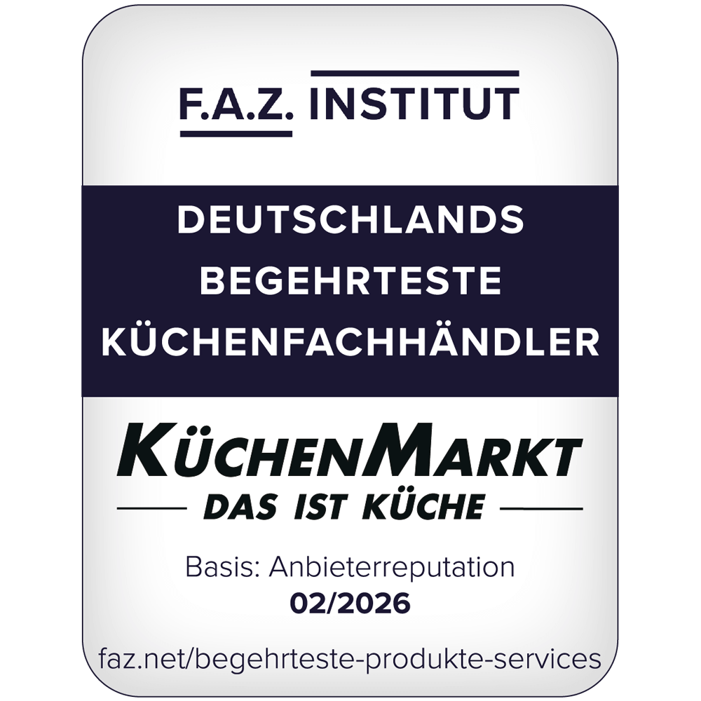 Offizielles Siegel des F.A.Z.-Instituts zur Anbieterreputation (02/2026) für KüchenMarkt.