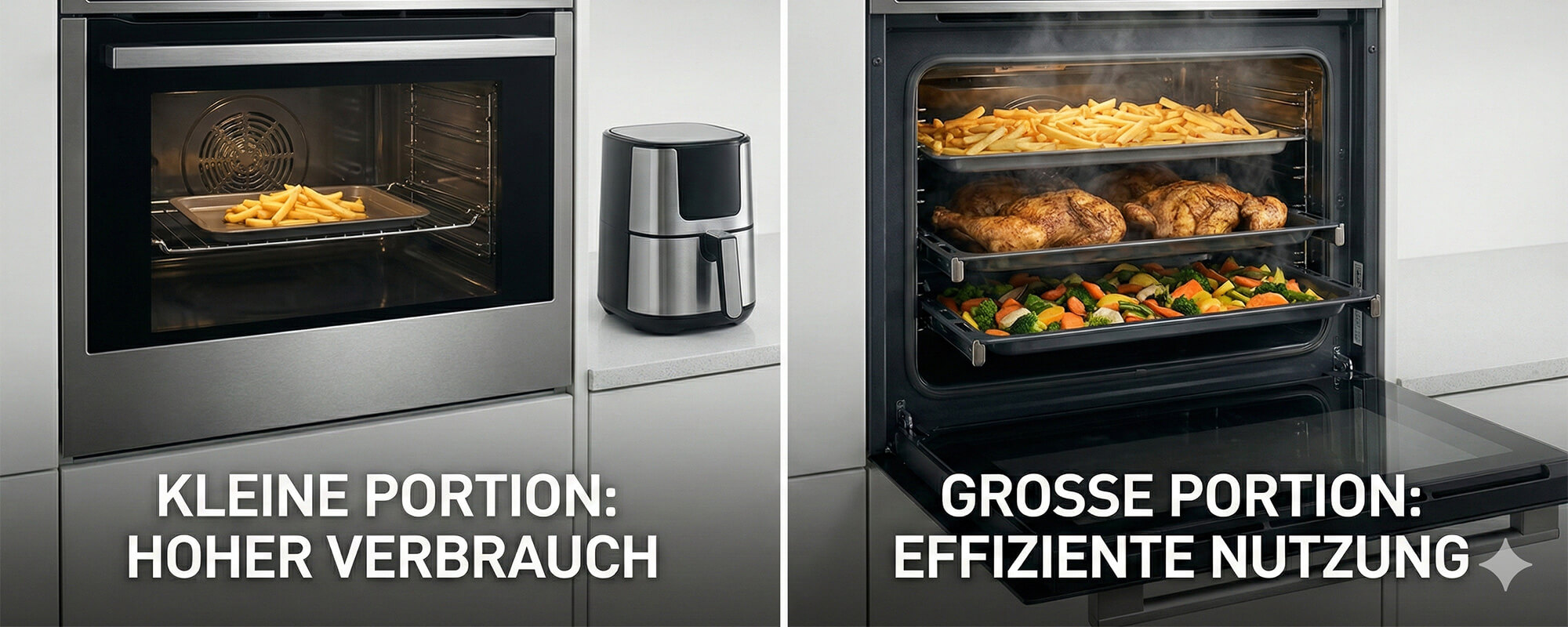 Energievergleich: Backofen vs Heißluftfritteuse – je nach Portionsgröße