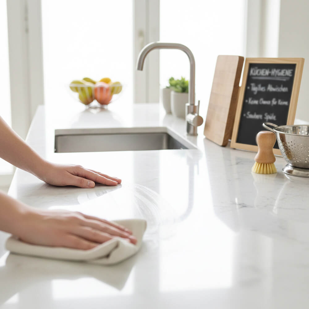 Arbeitsplatte in der Küche reinigen – entfernt Rückstände und beugt Fruchtfliegen vor