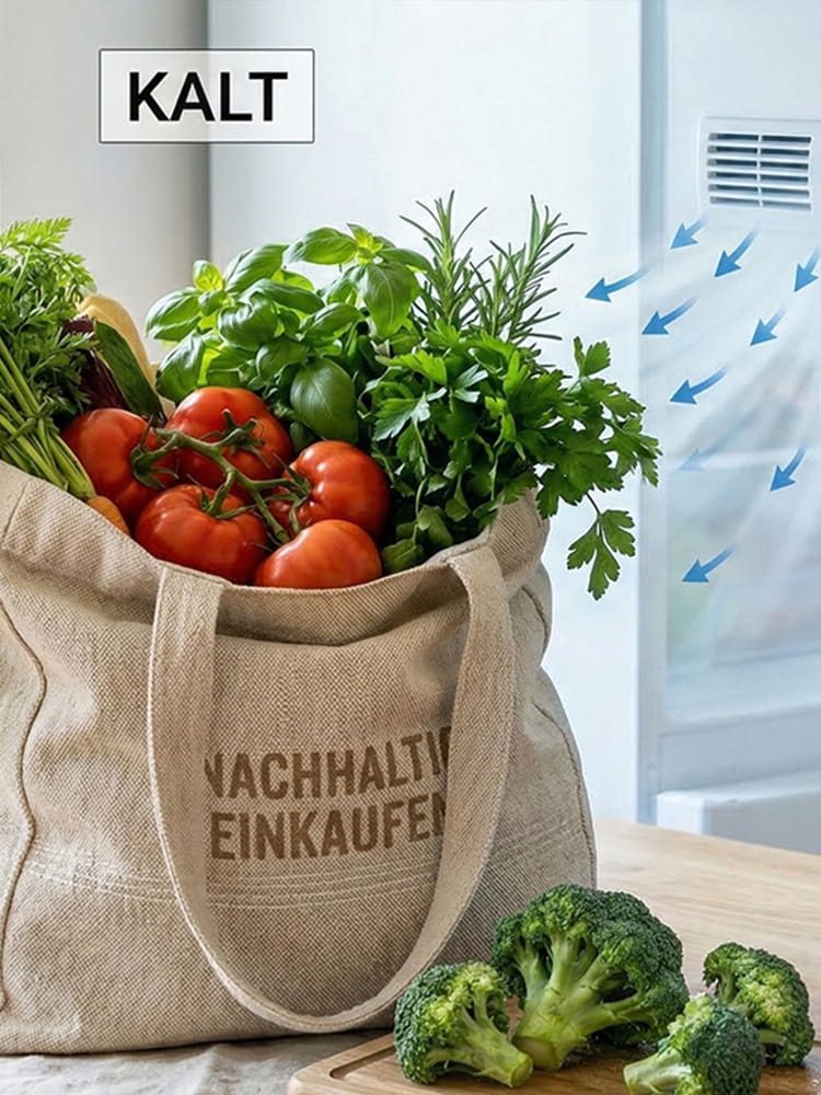 Infografik zum Gemüse richtig lagern mit Vergleich zwischen Kalt-Lagerung im Kühlschrank und Aufbewahrung bei Zimmertemperatur