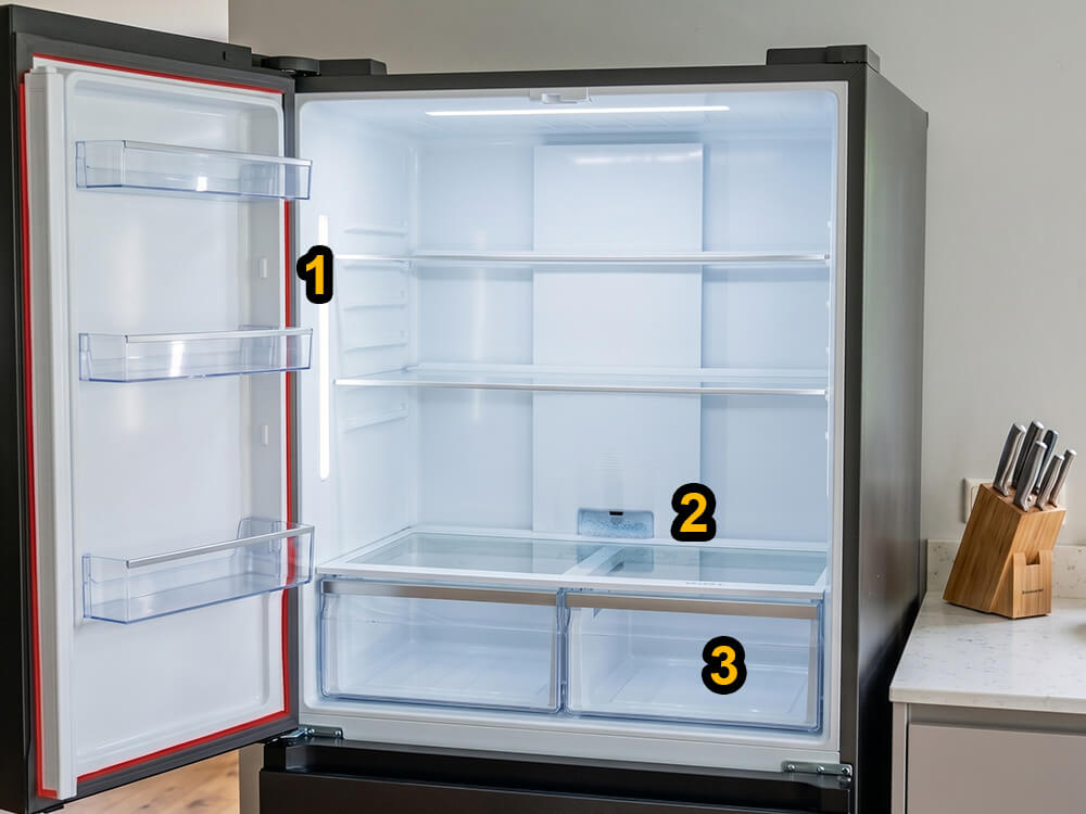 Darstellung von Feuchtigkeit, Luftzirkulation und Problemzonen im Kühlschrank