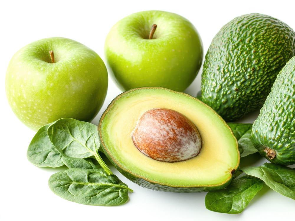 Grüne Äpfel und Avocado zur Beschleunigung der Reifung durch Ethylen-Gas