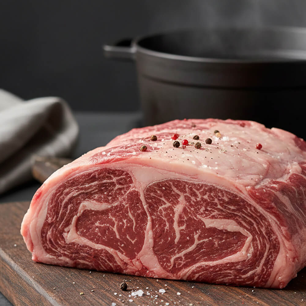 Marmoriertes Rindfleisch mit hoher Fleischqualität auf Holzbrett