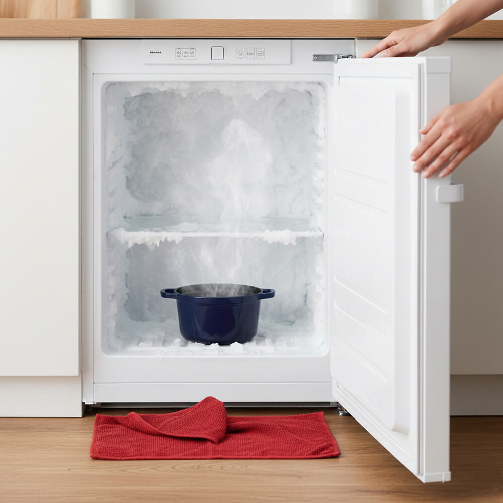 Gefrierfach abtauen schnell – 15-Minuten-Lifehack mit Topf heißem Wasser