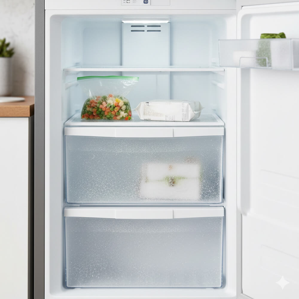 Sauber abgetautes Gefrierfach ohne Eis für bessere Energieeffizienz