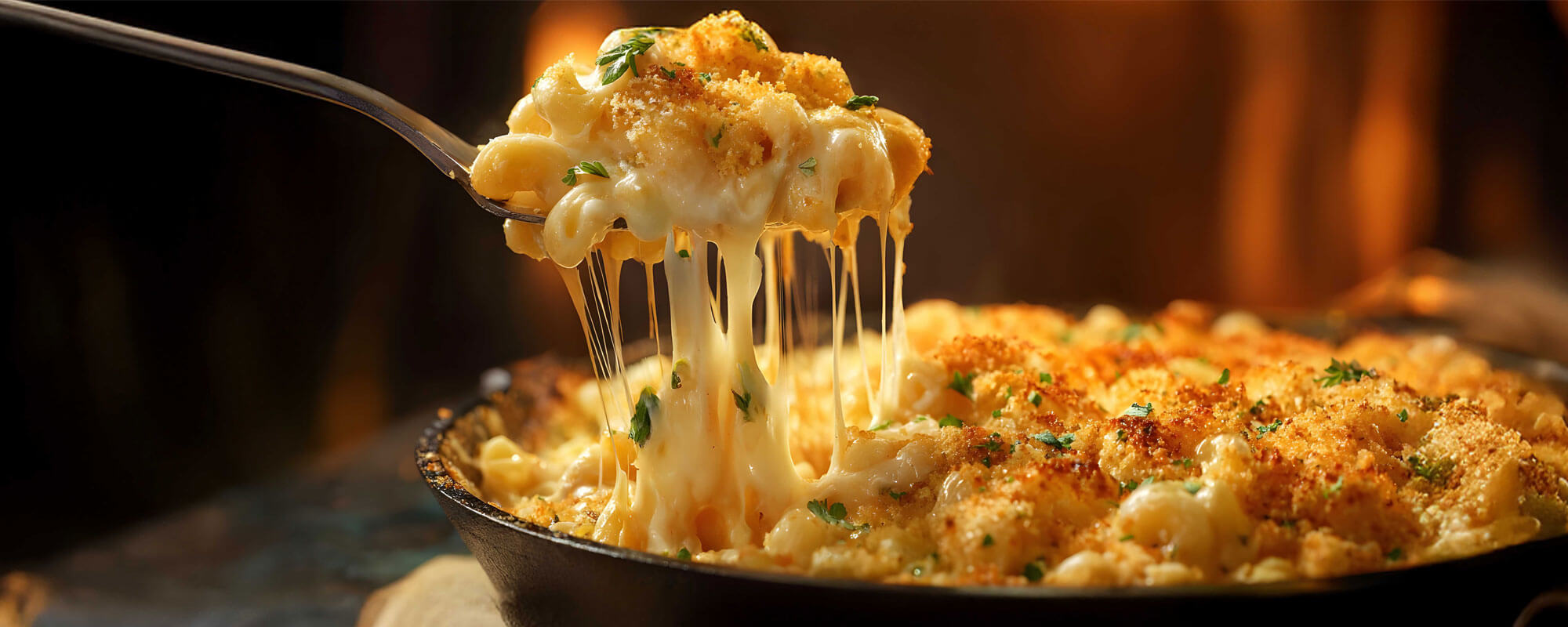 Mac-and-Cheese-Pfanne mit Käsefäden – cremiger Käseauflauf mit perfekt überbackenem Käse