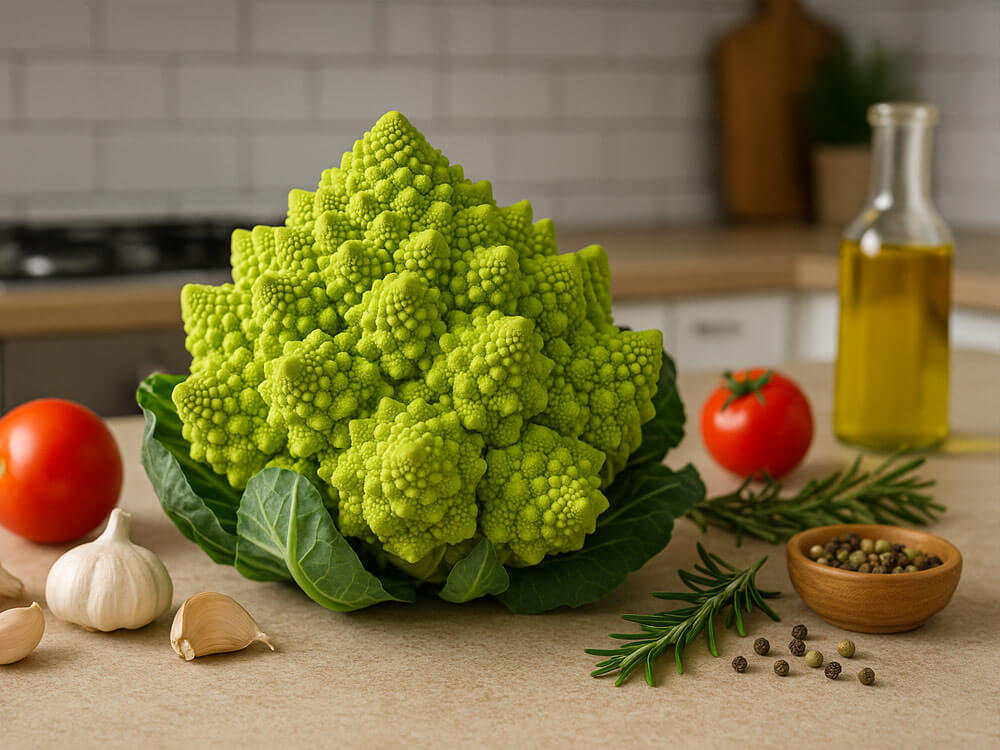 Romanesco roh zubereitet mit Tomaten und Knoblauch – Nährwerte im Blick