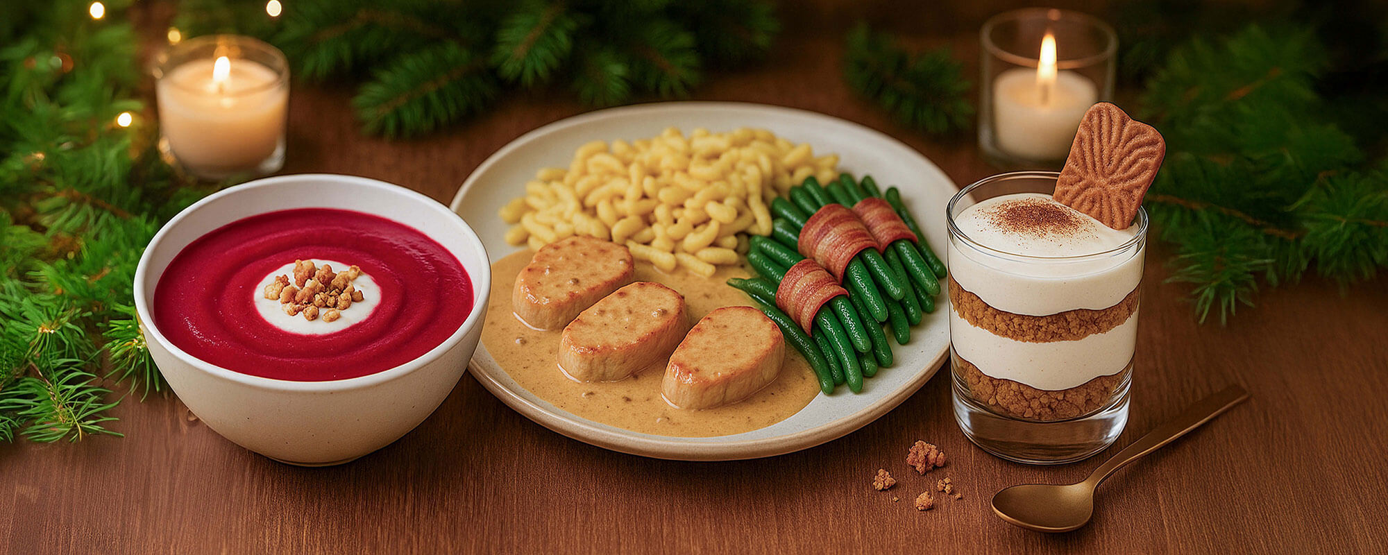 Günstiges Weihnachtsmenü für Studenten – festlich gedeckter Tisch mit einfacher Festtagsküche